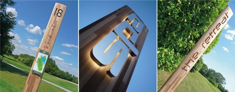 Bamboo External Signage, Golf Signs and external Wayfinding with LED lighting