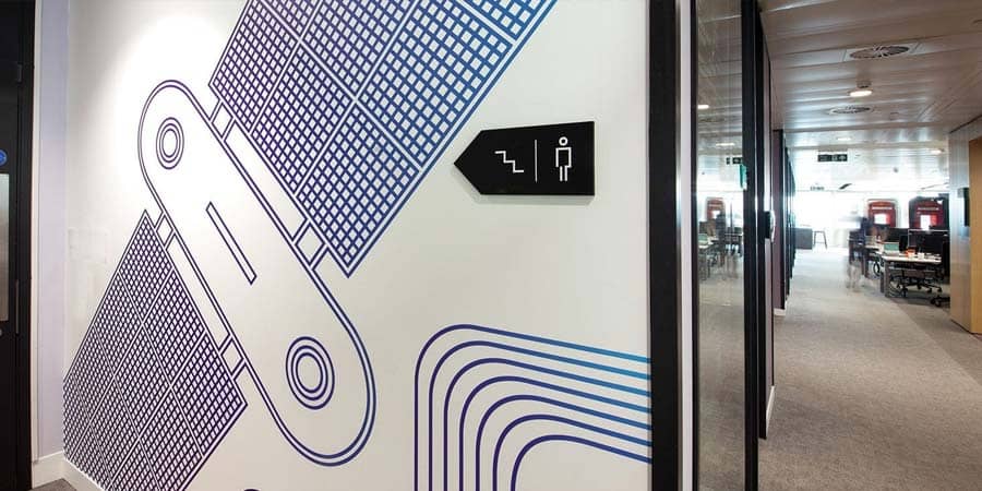 workplace fitout branding signage wallpaper glass manifestation wayfinding directory signbox